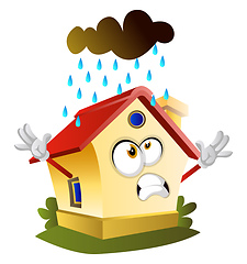 Image showing Rain is falling on the house, illustration, vector on white back