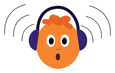 Image showing A baby in a loud headphones, vector color illustration.