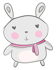 Image showing A lovely chubby cartoon hare wearing a pink scarf around its nec