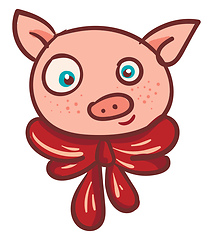 Image showing Baby pig wrapped in red ribbon vector or color illustration