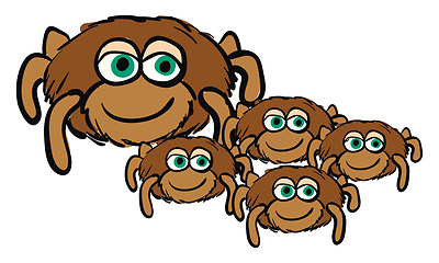 Image showing Cute cartoon of a spider mom with her four spider children vecto