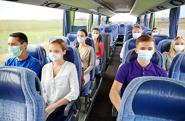 Image showing passengers or tourists wearing masks in travel bus