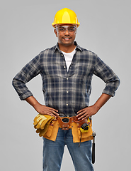 Image showing happy indian builder in helmet with tool belt