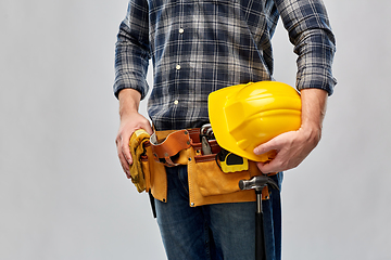 Image showing worker or builder with helmet and working tools