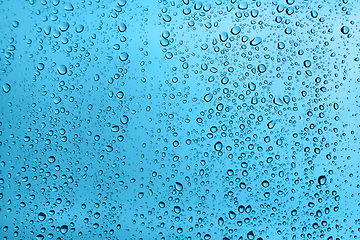 Image showing Water drops on glass, green background