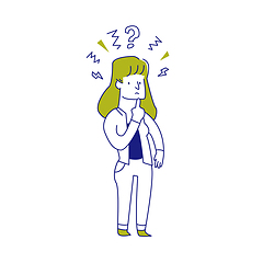 Image showing Thinking woman with question mark over her head.