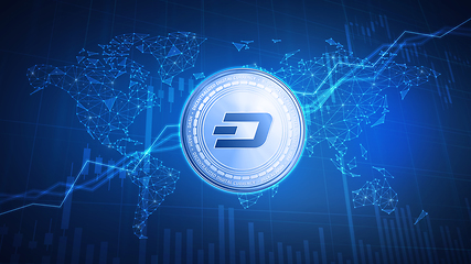 Image showing Dash coin on hud background with bull stock chart.