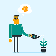 Image showing Caucasian businessman watering financial tree.