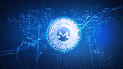 Image showing Monero coin on hud background with bull stock chart.