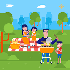Image showing Young caucasian family having a picnic in the park