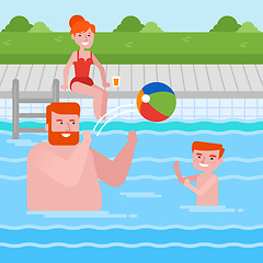 Image showing Happy caucasian family having fun in swimming pool