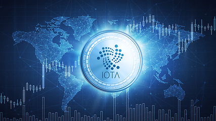 Image showing IOTA cash coin on hud background with bull stock chart.