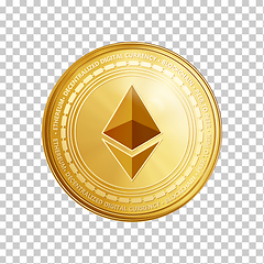 Image showing Golden ethereum blockchain coin symbol.