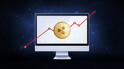 Image showing Gold ripple coin with bull stock chart.