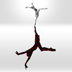 Image showing Young caucasian dancer isolated on studio background with shadow, modern artwork. Abstract trendy design.