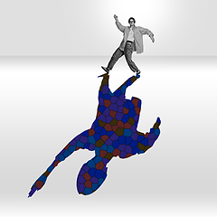 Image showing Young caucasian dancer isolated on studio background with shadow, modern artwork. Abstract trendy design.