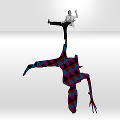 Image showing Young caucasian dancer isolated on studio background with shadow, modern artwork. Abstract trendy design.