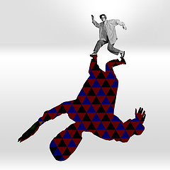 Image showing Young caucasian dancer isolated on studio background with shadow, modern artwork. Abstract trendy design.