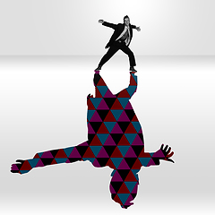 Image showing Young caucasian dancer isolated on studio background with shadow, modern artwork. Abstract trendy design.