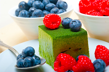 Image showing green tea matcha mousse cake with berries