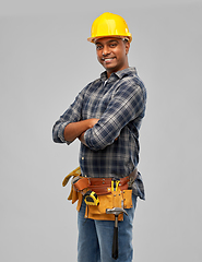 Image showing happy indian worker or builder with crossed arms