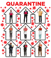 Image showing Collage made with different professions - keep quarantine if you feel sick