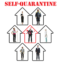 Image showing Collage made with different professions - keep quarantine if you feel sick