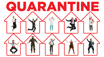 Image showing Collage made with different professions - keep quarantine if you feel sick