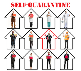 Image showing Collage made with different professions - keep quarantine if you feel sick