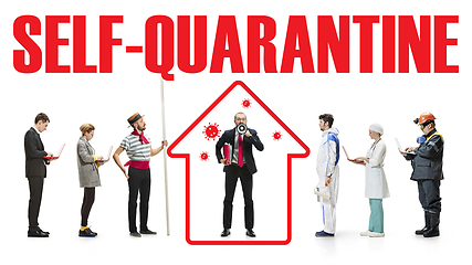 Image showing Collage made with different professions - keep quarantine if you feel sick