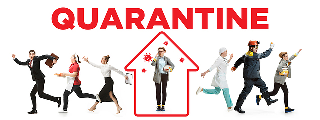 Image showing Collage made with different professions - keep quarantine if you feel sick