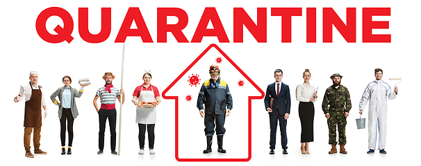 Image showing Collage made with different professions - keep quarantine if you feel sick