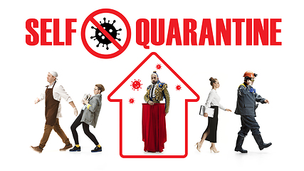 Image showing Collage made with different professions - keep quarantine if you feel sick