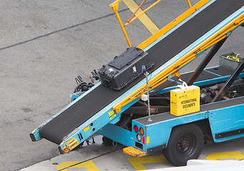 Image showing AMSTERDAM, NETHERLANDS - JUNE 29, 2017: Loading luggage in airpl