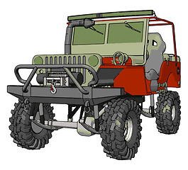 Image showing Dark green and red sand buggy with grey tiers vector illustratio