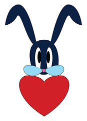 Image showing Blue rabbit wiith a big red heart vector illustration on white b