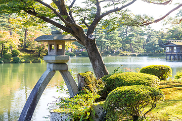 Image showing Japanese garden and water pond