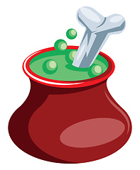 Image showing Red pot with green poison and bone floating vector illustration 