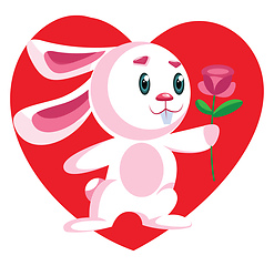 Image showing Pink bunny holding a dark pink rose vector illustration in red h