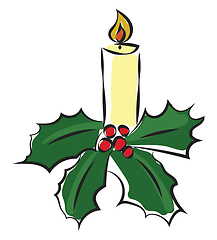 Image showing Painting of a decorated Xmas candle vector or color illustration