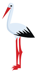 Image showing A white Stork bird with a long bright bill and pink legs vector 