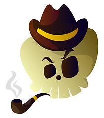 Image showing Cartoon skull with brown hat and pipe vector illustartion on whi
