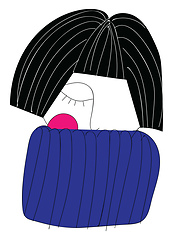 Image showing A woman with short black hair wearing a striped sweater vector o