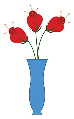 Image showing Three red flowers in a blue vase vector illustration on white ba