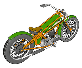 Image showing 3D vector illustration of a green and yellow  vintage chopper mo