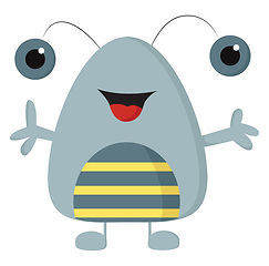 Image showing Happy light grey monster with arms wide open and grey and yellow