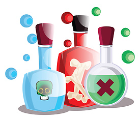 Image showing Blue red and green poison halloween bottles vector illustration 