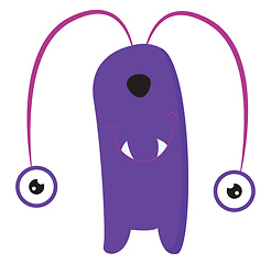 Image showing Cartoon funny purple monster with two round eyes hanging down ve