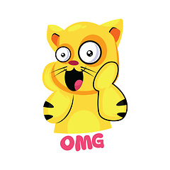 Image showing Yellow suprised cat saying OMG vector illustration on a white ba
