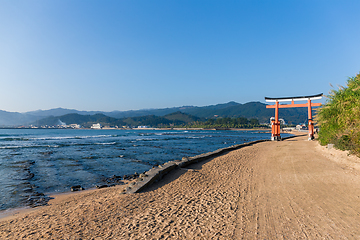 Image showing Red torii in Aoshima Shrine of Japan